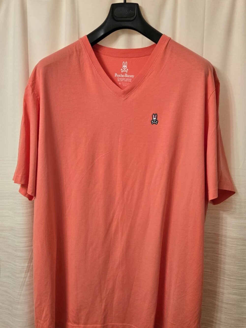 Psycho Bunny - 100% Pima Cotton Men's V-Neck Short Sleeve T-Shirt Coral 4XLT